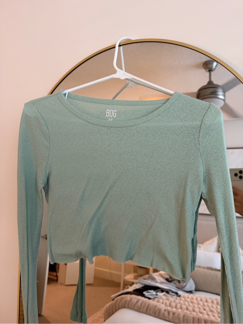 BDG Mint Green Ribbed Long Sleeve Crop Top